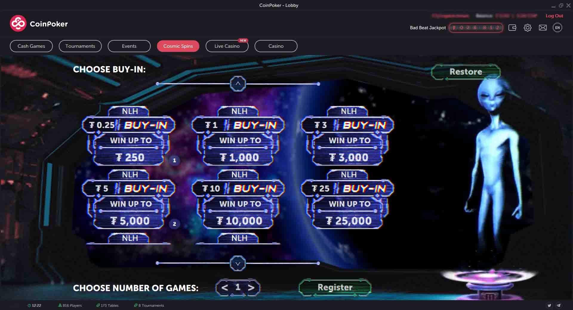 coinpoker review cosmic spins