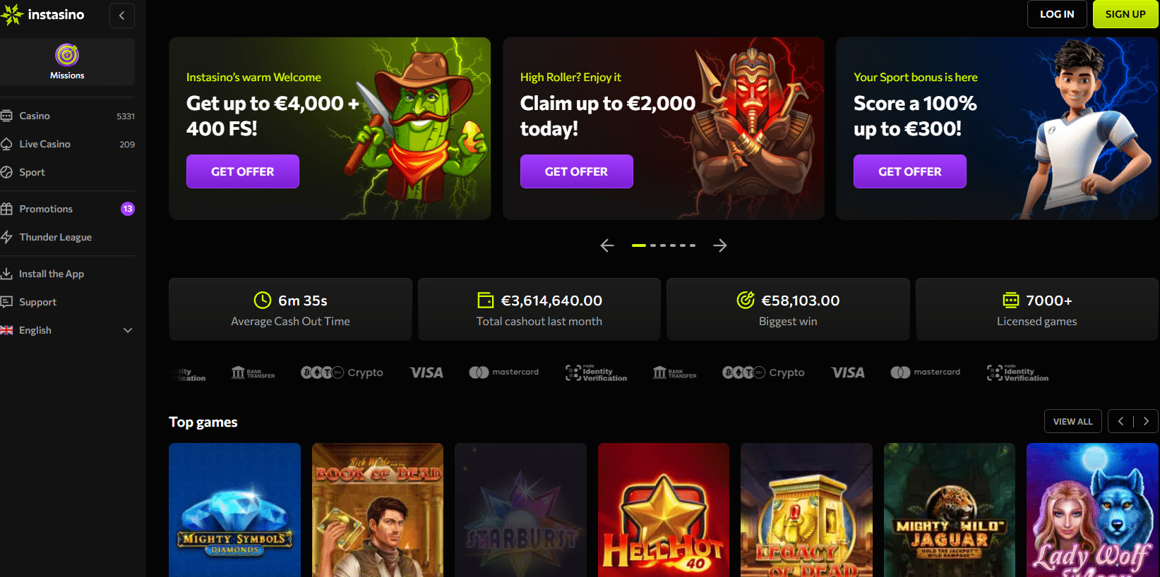 Instasino - beste casino zonder Cruks