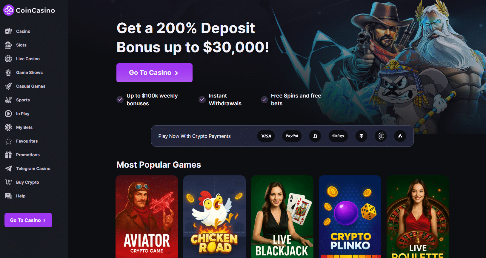 CoinCasino - online casino zonder Cruks met de hoogste welkomstbonus